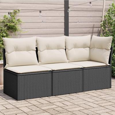 Tuinbank 3-zits met kussens poly rattan zwart Tuinbank 3-zits met kussens poly rattan zwart