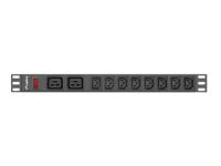 Lanberg PDU-02I1908I-0200-C20-BK energiedistributie 10 AC-uitgang(en) 1U Zwart - thumbnail