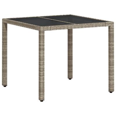Tuintafel met glazen blad 90x90x75 cm poly rattan lichtgrijs - thumbnail
