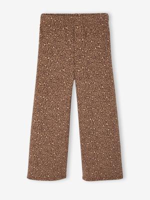 Wijde fleece legging voor meisjes bruin, bedrukt