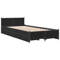 Bedframe met lades bewerkt hout zwart 90x200 cm - thumbnail