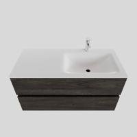 Badkamermeubel Solid Surface BWS Oslo 100x46 cm Rechts Wood Dark Brown (met 1 kraangat) - thumbnail