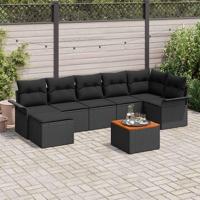 Tuinbankenset met kussen 8 pcs Zwart poly rattan - thumbnail