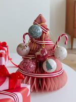 Set van 6 3D-kerstballen rood, bedrukt - thumbnail