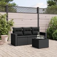 4-delige Loungeset met kussens poly rattan zwart - thumbnail