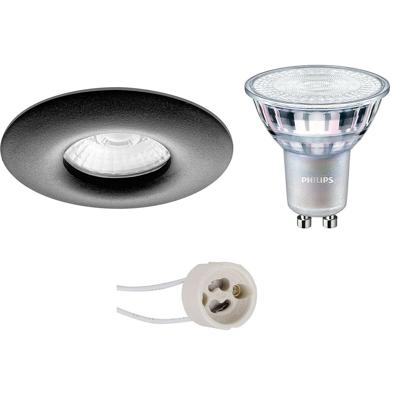 GU10 Inbouwspot Set - Mat Zwart - Inbouw Rond - Waterdicht IP65 - Philips - MASTER 927 36D VLE - DimTone Dimbaar - Pragmi Luno Pro - 4.9W - Warm Wit 2200K-2700K - Ø82mm