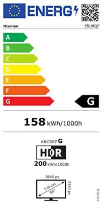 Hisense 55U8QF QLED 139cm (55 inch) televisie (4K ULED HDR Smart TV, Ultra Premium HD, HDR10+, Dolby Vision&Atmos, Full Array Local Diming, 120Hz paneel, USB-opname, JBL-geluid, Alexa Built-In)