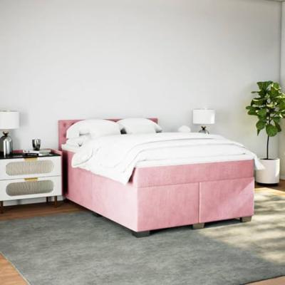 Boxspring met matras fluweel roze 160x200 cm