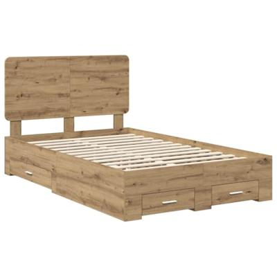 Bedframe met hoofdeinde Artisan Eiken 135 x 190 cm Bewerkt hout