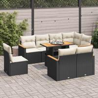 9-delige Loungeset met kussens poly rattan acacia zwart - thumbnail
