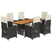 7-delige Tuinset met kussens poly rattan zwart - thumbnail