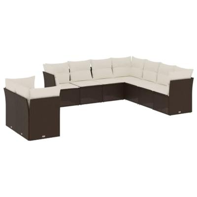 9-delige Loungeset met kussens poly rattan bruin