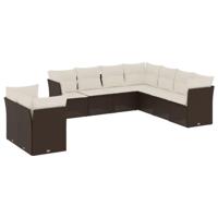9-delige Loungeset met kussens poly rattan bruin - thumbnail