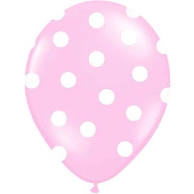 Ballon baby roze pastel met witte stippen 6 stuks