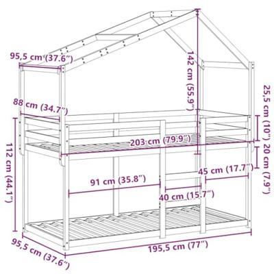 Stapelbed met dak massief grenenhout wit 90x190 cm
