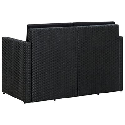Tuinbank 2-zits met kussens poly rattan zwart Tuinbank 2-zits met kussens poly rattan zwart