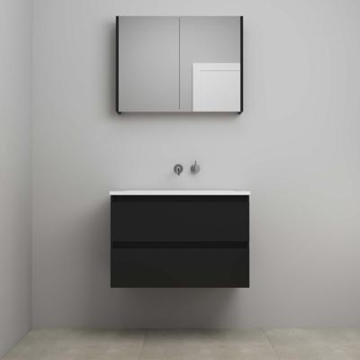 On-Line Badkamermeubelset - 60 cm - Voorgemonteerd - Acryl Wastafel - zonder Kraangat - Spiegelkast - Mat Zwart - V02