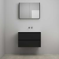 On-Line Badkamermeubelset - 60 cm - Voorgemonteerd - Acryl Wastafel - zonder Kraangat - Spiegelkast - Mat Zwart - V02 - thumbnail