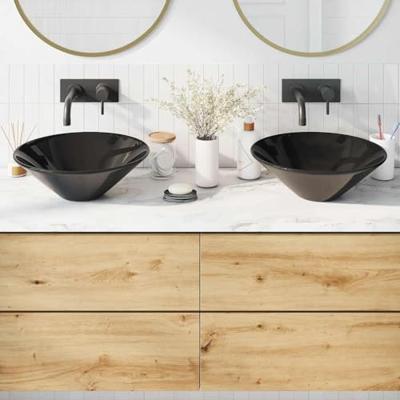 VidaXL Wastafels 2 st ø42x14 cm keramiek glanzend zwart VidaXL Wastafels 2 st ø42x14 cm keramiek glanzend zwart