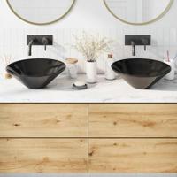VidaXL Wastafels 2 st ø42x14 cm keramiek glanzend zwart - thumbnail
