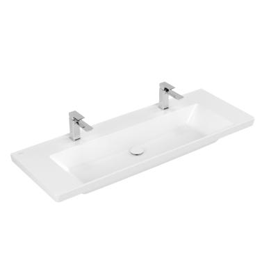 Wastafel Villeroy & Boch Subway 3.0 Met CeramicPlus 2 Kraangaten Met Overloop 130x47x16.5 cm Stone White