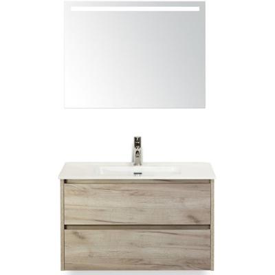 Dante Badmeubelset 80 cm - Craft Oak - Keramische Wastafel Wit Cover met Sence Spiegel
