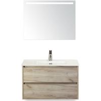 Dante Badmeubelset 80 cm - Craft Oak - Keramische Wastafel Wit Cover met Sence Spiegel - thumbnail