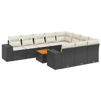11-delige Loungeset met kussens poly rattan zwart - thumbnail