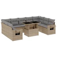 10-delige Loungeset met kussens poly rattan beige - thumbnail