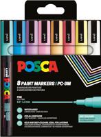Uni POSCA paintmarker PC-3M, 1,5 mm, etui van 8 stuks in geassorteerde zachte kleuren - thumbnail