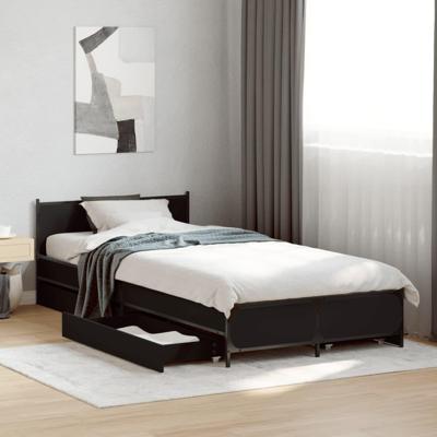 Bedframe met lades bewerkt hout zwart 90x200 cm