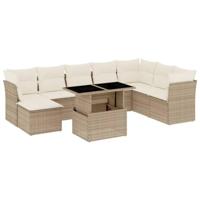 9-delige Loungeset met kussens poly rattan beige - thumbnail