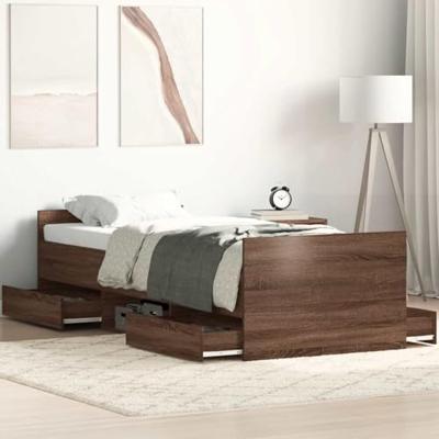Bedframe met hoofd- en voeteneinde bruin eikenkleur 90x190 cm