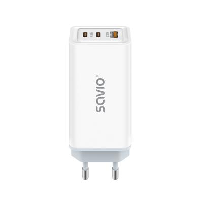 SAVIO LA-07 GaN 65W netvoeding oplader, USB, QC4.0+, PD 3.0, Wit