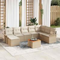 Tuinbankenset met kussen 9 pcs Beige poly rattan - thumbnail