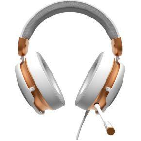 Dark Project ONE SONO bedrade gamingheadset (wit/goud) - over-ear hoofdtelefoon, 3,5 mm audio-aansluiting, afneembare omnidirectionele microfoon, metalen frame (compatibel met pc, PlayStation, XBOX,