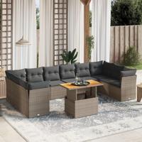 11-delige Loungeset met kussens poly rattan grijs - thumbnail
