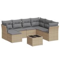 8-delige Loungeset met kussens poly rattan beige - thumbnail