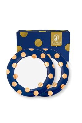 Pip Studio Set/2 Dinerborden Dot Delight Navy/Goud 26.5cm