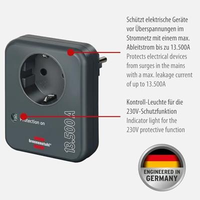 Brennenstuhl Beveiligingsadapter tegen overspanning 13.500A Antraciet - 1506996 - thumbnail