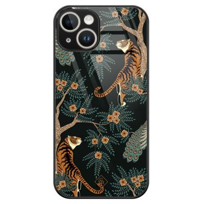 iPhone 14 glazen hardcase - Tijger jungle iPhone 14 glazen hardcase - Tijger jungle