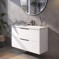Saqu Lima voorgemonteerd ondiep badmeubel met mat zwarte greep incl. wastafel 100x40cm glans wit - thumbnail