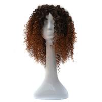 T191006 Europese en Amerikaanse zwarte kleurovergang licht bruine pruik hoofddeksel met korte en kleine krullend haar voor vrouwen - thumbnail