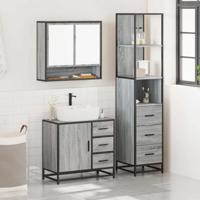 3-delige Badkamermeubelset bewerkt hout grijs sonoma eikenkleur - thumbnail