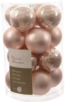 Decoris kerstballen set glas 16st poederroze 3,5cm