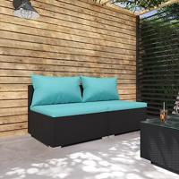 2-delige Loungeset met kussens poly rattan zwart - thumbnail
