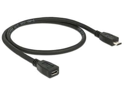 Delock 83567 USB-kabel USB 2.0 USB-micro-B stekker, USB-micro-B bus 0.50 m Zwart