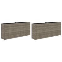 Plantenbakken met 2 potten 2 st 90x20x40 cm poly rattan grijs - thumbnail