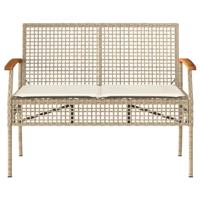 Tuinbank met kussen poly rattan en acaciahout beige - thumbnail