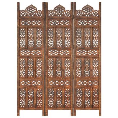 Kamerscherm 3 panelen handgesneden 120x165 cm mangohout bruin Kamerscherm 3 panelen handgesneden 120x165 cm mangohout bruin